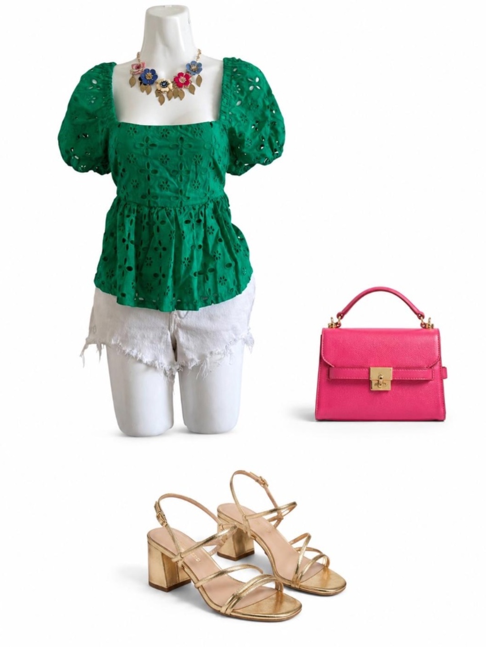 Trixxi Green Eyelet Puff Sleeve Babydoll Top Size Small